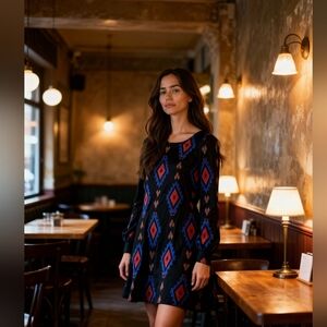 Compania Fantastica Black Geometric Long Sleeve Dress Large